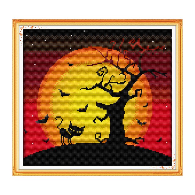 Bordado de punto de cruz de costura estampada de 14 quilates (C277 Noche de Halloween 1) Tmvgtek Oficina Multiescena Multifunción