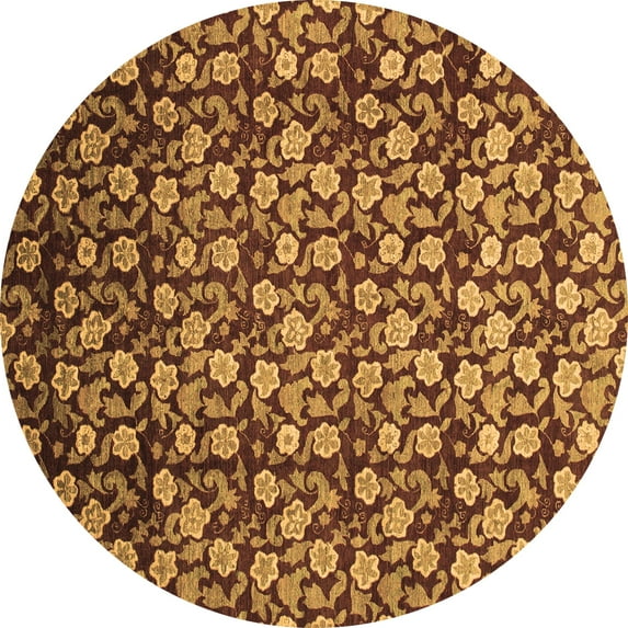 Ahgly Company Indoor Round Abstract Brown Modern Area Rugs, 8' Round