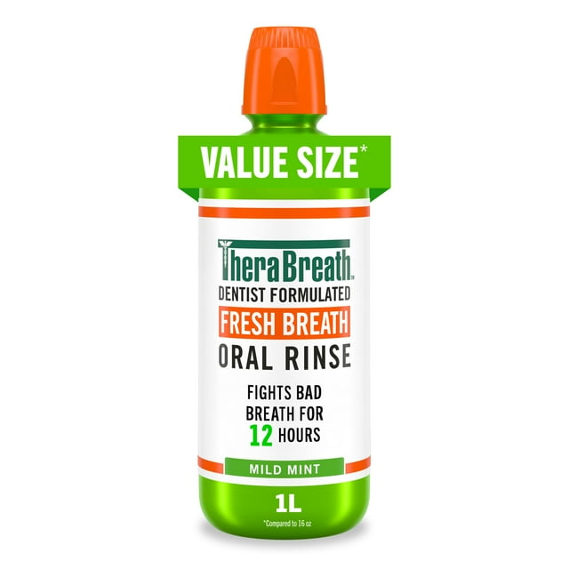 Enjuague bucal TheraBreath Fresh Breath, menta suave, sin alcohol, 1 litro