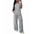 thumbnail image 2 of Women'S 2 Piece Travel Outfits Casual Short Sleeve Knit Sweater Set Wide Leg Pants Lounge Sets Light Gray XL, 2 of 9