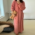 thumbnail image 4 of comerut Fall Winter Nightgown Thick Coral Fleece Loose Pockets Warm Solid Color Round Neck Twisted Texture Long Sleeve Full Length Thermal Homewear Lady Nightdress, 4 of 7