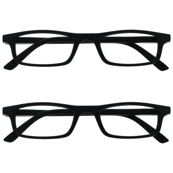 OPULIZE TED Reading Glasses - 2 Pack - Narrow Lightweight Frame - Matte Black - Mens Womens - Scratch Resistant, Spring Hinges - RR17-1 - 1.00