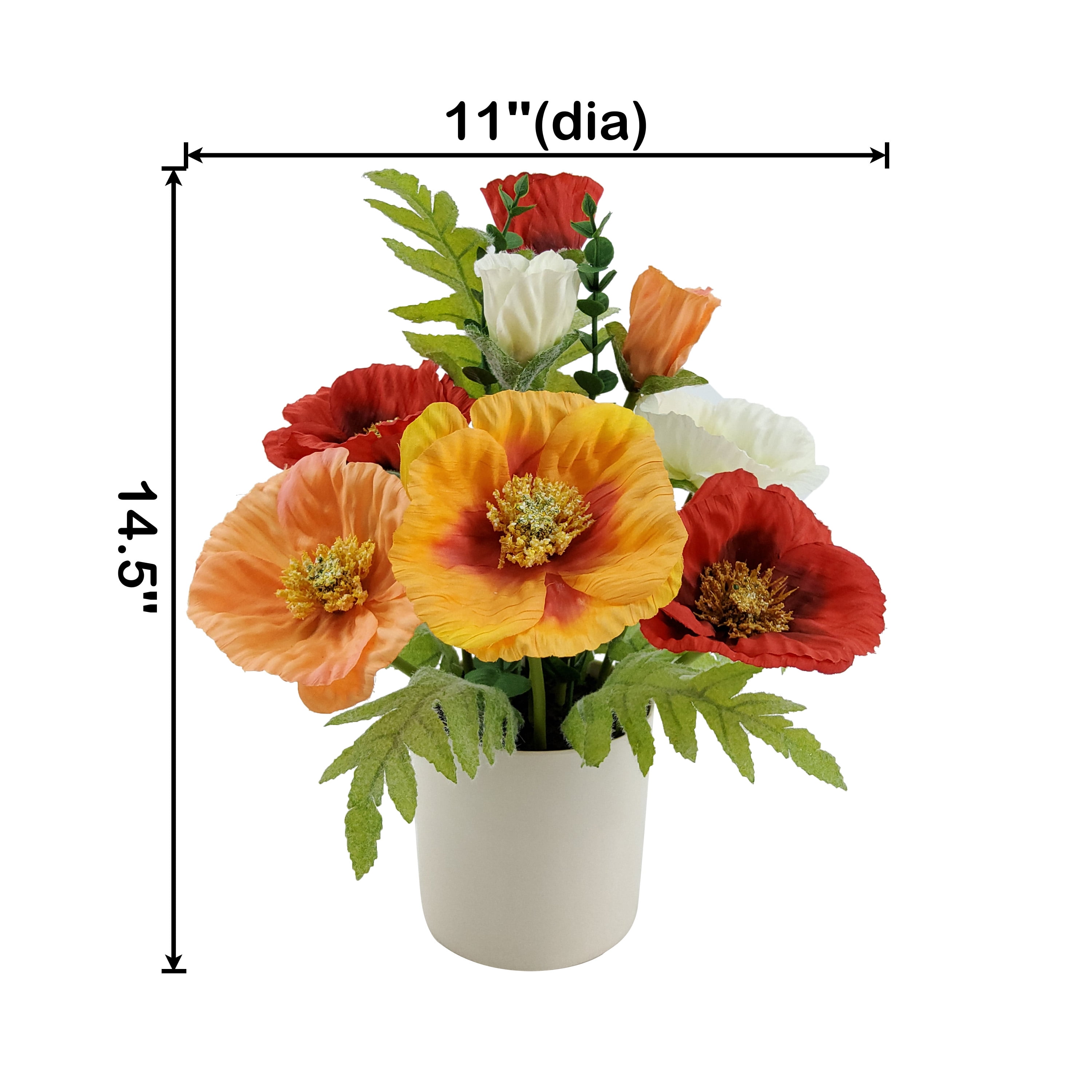 Mainstays Indoor 14.5 Inch Artificial Polyester Poppy In White Plastics Pot, Orange Color, 1 Piece