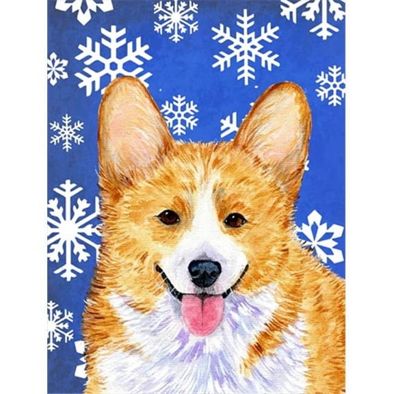 28 x 40 In. Corgi Winter Snowflakes Holiday Flag Canvas, House Size