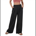 thumbnail image 1 of Pantalones de Traje Anchos para Mujer, Holgados, de Cintura Alta Elástica, Informales, Largos, Negros, Talla M, 1 of 7
