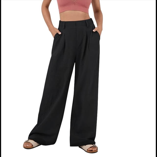 Pantalones de Traje Anchos para Mujer, Holgados, de Cintura Alta Elástica, Informales, Largos, Negros, Talla M