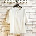 thumbnail image 4 of Men's Breathable Cotton Linen Button Short Sleeve T-Shirt, 4 of 5