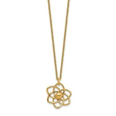 14K Yellow Gold Polished Flower with 2 In Extender Necklace