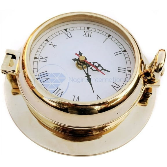 Solid Brass Jhanjhant Porthole Clock (Single Ear) - (White Roman Dial) - Time Only