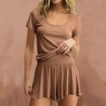 thumbnail image 4 of ylioge Womens 2 Piece Modal-Pajama Sets Casual Lightweight Solid Color Short Sleeve Tops Wide Leg Shorts Soft Loungewear Homewear Pajamas Outfits Set, 4 of 5