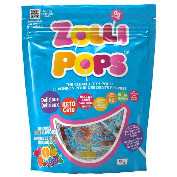 Zolli Zollipops Sugar Free Assorted Fruit Lollipops 88g, Zolli Zollipops Sugar Free Assorted Fruit Lollipops 88g - Delicious, zero sugar, artificial dye free, gluten and nut free, keto, and vegan lollipop.