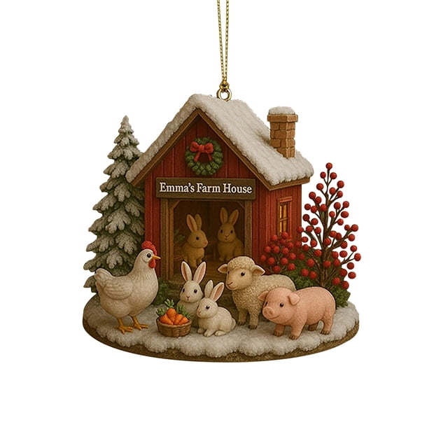 Decoraciones de la Granja de Pollo de Madera Decoraciones de la Granja de Pollo de Madera Decoraciones de Navidad Decoraciones de Granja de Pareja Pequeños Ornamentos de Navidad