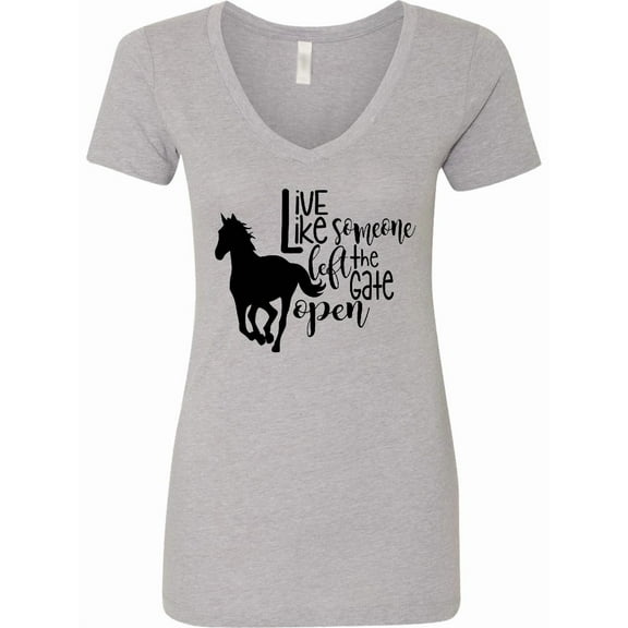 Inktastic Live Like Someone Left the Gate Open Horse Silhouette Women's V-Neck T-Shirt