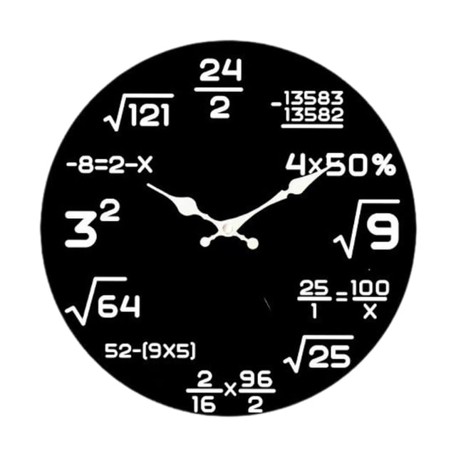 DimyFew Horloge Murale Silencieuse Tableau Noir Mathématiques Moderne Ronde Suspendue Décorative Sans Tic-Tac Bois Formule Unique Montre Adaptée pour Salon Bureau à Domicile Chambre Salle de Classe Style A