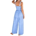 thumbnail image 6 of Jumpsuits for Women Casual Summer Cruise Spring Fashion Smocked Wide Leg Gingham Rompers with Pockets Blue, 6 of 8
