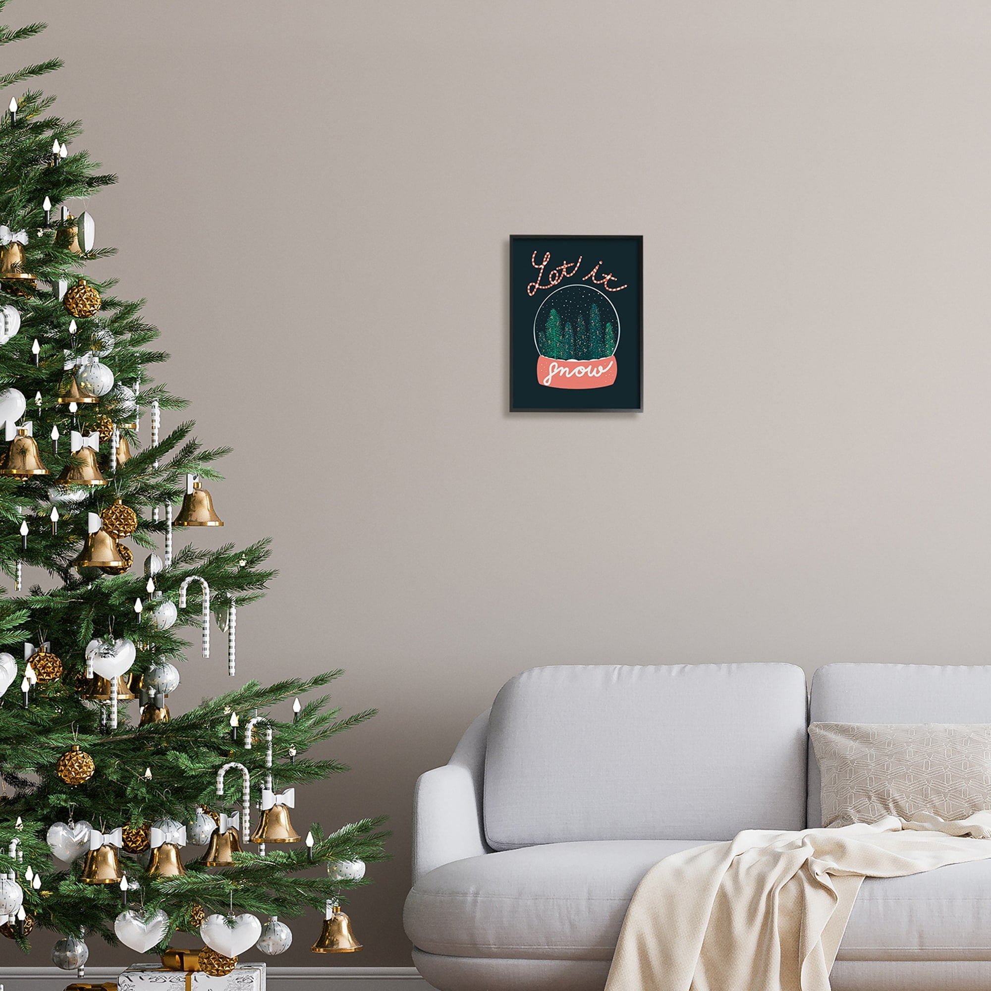 Stupell Industries Let It Snow Seasonal Winter Globe Candy Cane Text Graphic Art Black Framed Art Print Wall Art, Design by Dominika Godette