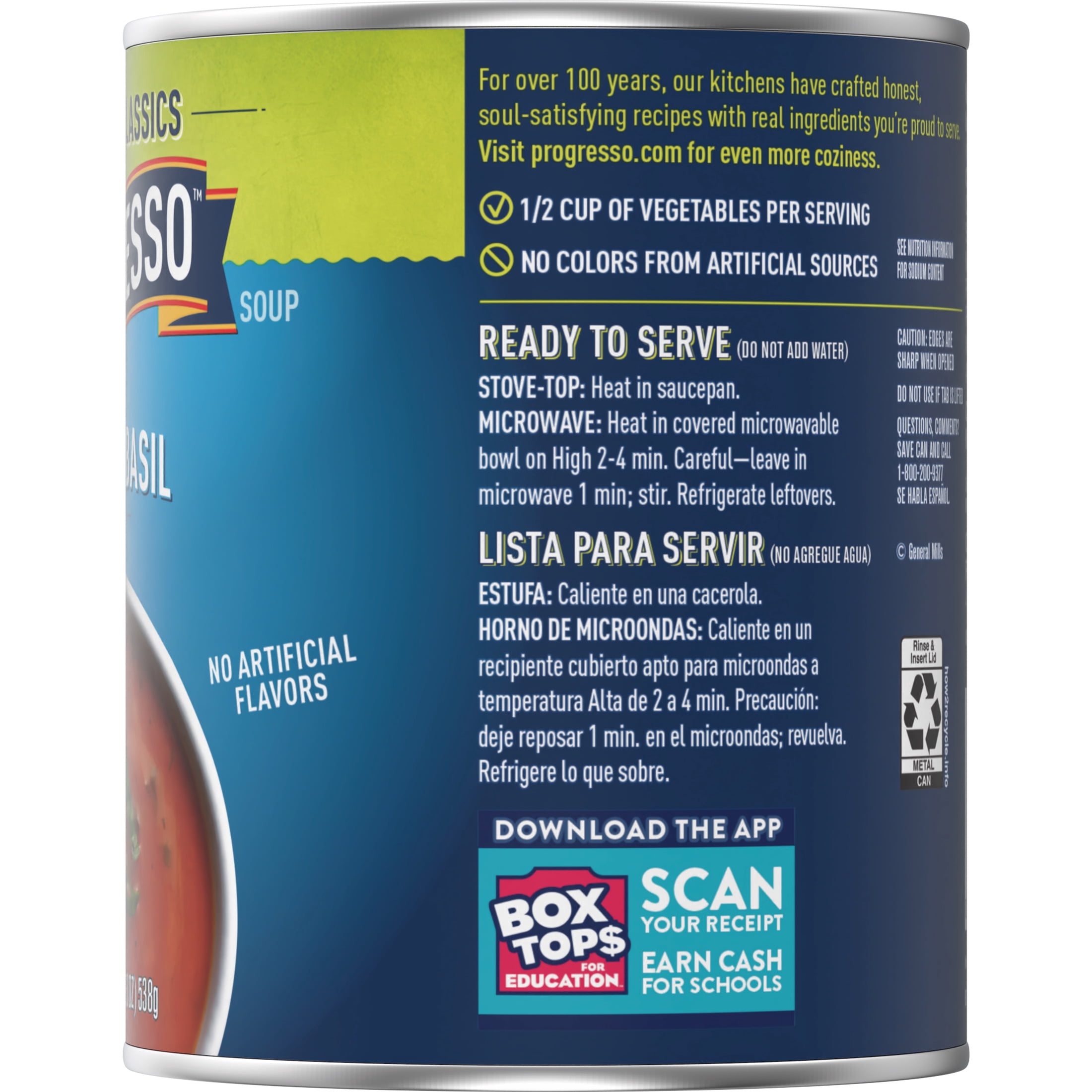 (6 pack) Progresso Tomato Basil Soup, Vegetable Classics Canned Soup, Gluten Free, 19 oz