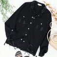 thumbnail image 3 of Women's Casual Long Sleeve Irregular Hem Denim Jacket Ripped Distressed Jacket, Black, Small, 3 of 5