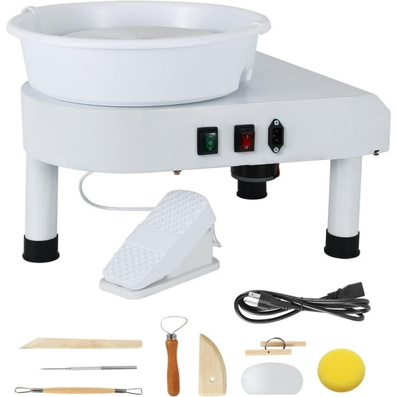 110V 9.8 inch Electric Pottery Wheel Machine with Foot Pedal, 350W Table Top Pottery Wheel Ceramics,Electric Ceramic Forming Machine with Detachable Basin,DIY Clay Tool for Adults Beginners(White)