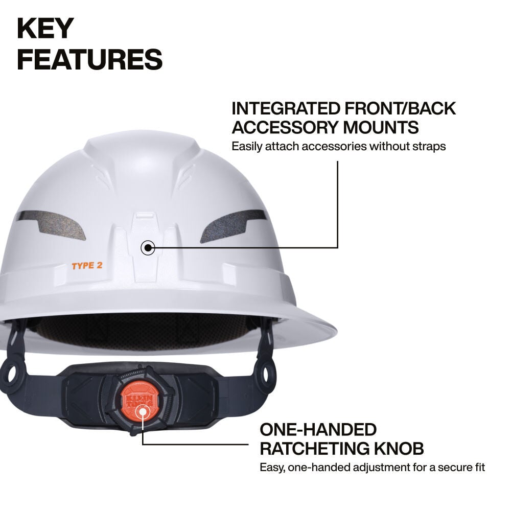 Klein Tools Class E Type-2 Hard Hat Non-Vented Full Brim With Chin Strap White Ca Only