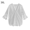 thumbnail image 1 of Camisa a rayas Blusa con cuello en V de verano Mujer Top casual con manga trompeta, Negro, 3XL AweSitey AP001548-11B, 1 of 7