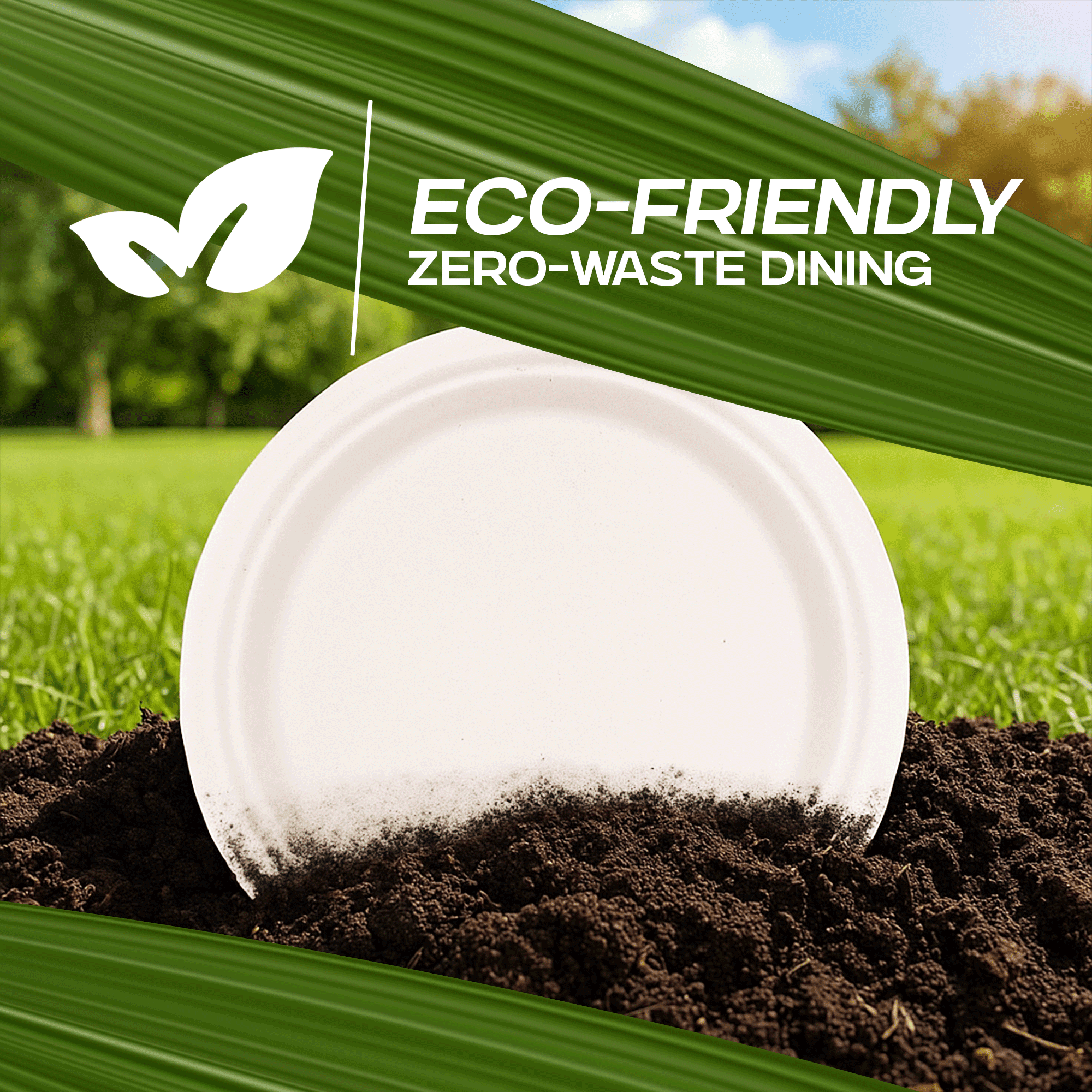 10 Inch Compostable Dinner Plates, 125 Count Bulk, GOODSZON Sugarcane Bagasse Round Plates, Heavy Duty Leak-Resistant, Microwave Safe Disposable Plates for Party, BBQ & Weddings