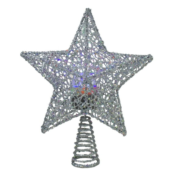 Northlight LED Lighted Silver Star Christmas Tree Topper with Rotating Multicolor Lights - 13"