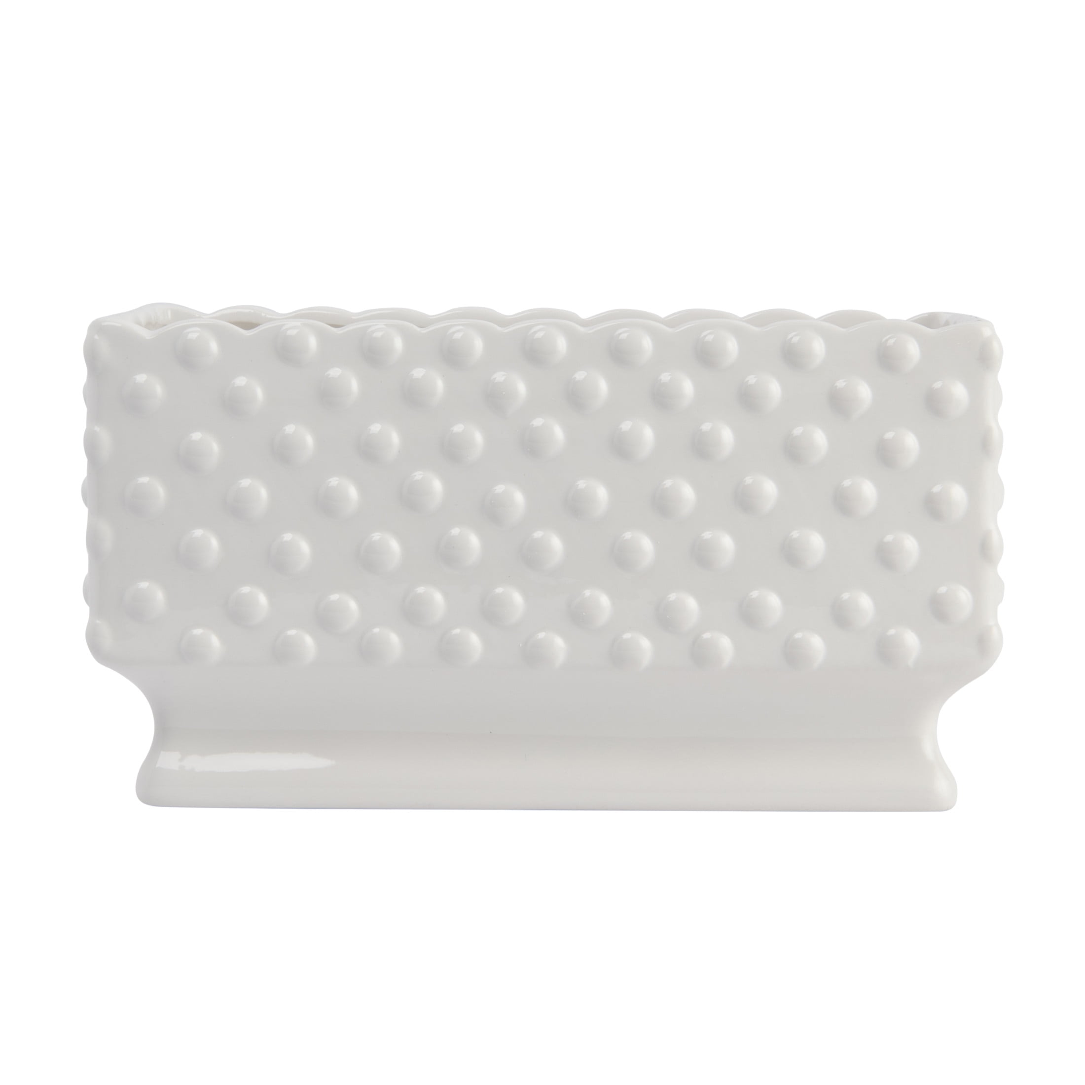 Creative Co-Op Ceramic Hobnail Planter with Scalloped Edge and Polka Dots, White