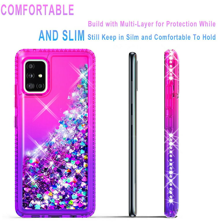 Samsung Galaxy A51 5G Case, [Not Fit Samsung A51 UM/A51 4G] with [Tempered  Glass Screen Protector], Military Grade 12 Feet Drop Proof Phone Cover With  Glitter Spot Diamond-Purple 