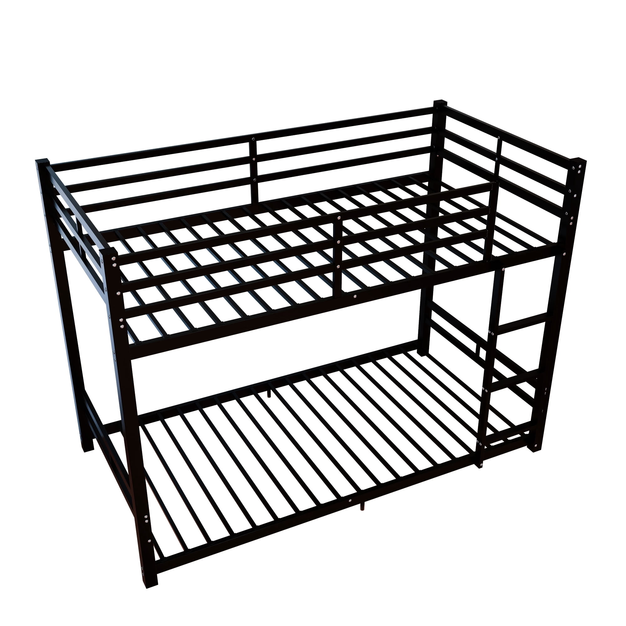 MAYEERTY Twin Over Twin Metal Bunk Bed with High Guardrail and Ladder, Heavy Duty Low Profile Bed Frame, for Kids Teens Adults Bedroom Dorm, No Box Spring Needed