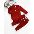 thumbnail image 3 of Hirigin Newborn Baby Boy Girl Clothes Ribbed Knitted Cotton Long Sleeve Romper Long Pants Solid Color Fall Winter Outfits, 3 of 7