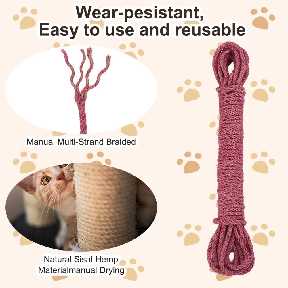 CRASPIR 6mm 164Ft/50M Jute Rope Strong Cat Scratching Post Cord Heavy Duty Thick Natural Macrame Twine for Arts Crafts DIY Garden Plants Artworks Hanging Bundling Repairing Gift Pack Red