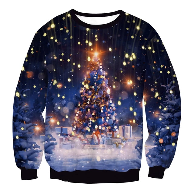 Sudaderas con estampado de árbol de Navidad para hombre, chándal de gran tamaño para pareja, Jersey Vintage de los años 90, ropa de otoño