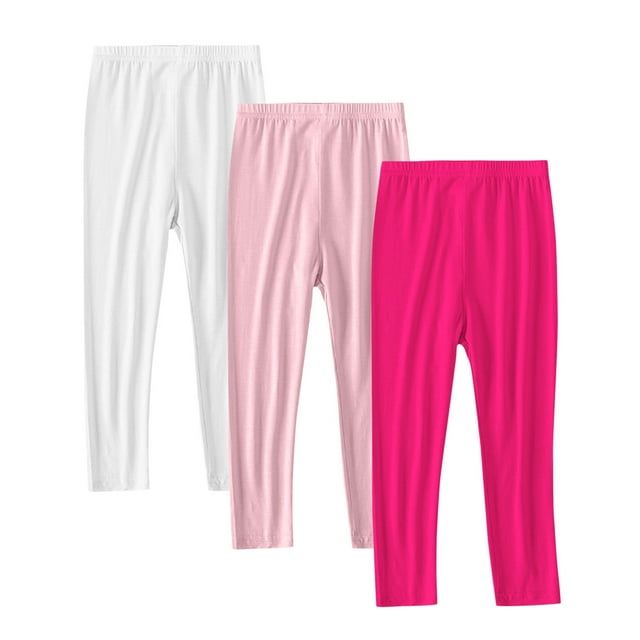 Girls Legging 3PC Pack Essential Stretch Pants Bundle Soft Thin Bottoms Multi Pack Value Set 2-13 Years Sizing