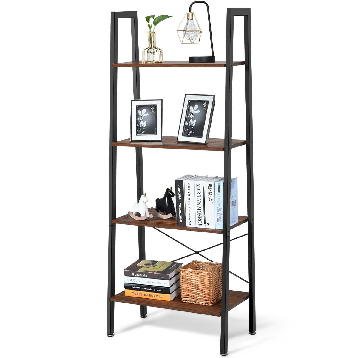 Gymax 4 Tier Ladder Shelf Ladder Bookcase Bookshelf Display