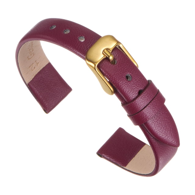 Correa de Cuero Uxcell, Correa de Reloj de Cuero Lisa y Plana para Hombres y Mujeres, Púrpura, Tono Dorado, 14mm