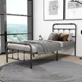 thumbnail image 2 of alazyhome Twin Size Metal Platform Bed Frame with Headboard Vintage Style Sturdy Steel Slats Support, Black, 2 of 6