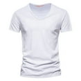 thumbnail image 2 of KyCheLot Summer V-Neck T-Shirt for Men Cotton Casual Short Sleeve T Shirt Solid Color Athletic Undershirt, 2 of 5