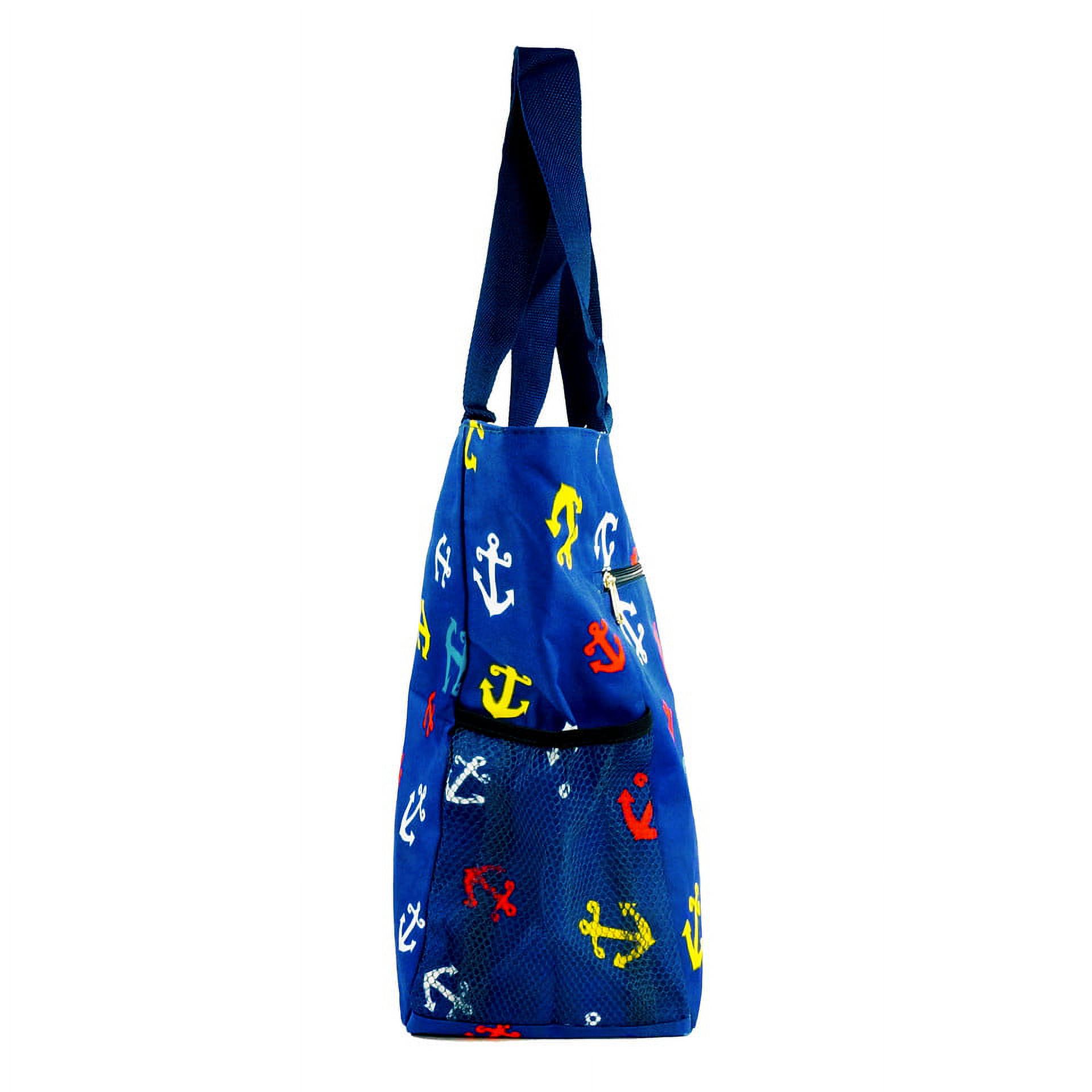 K-Cliffs Unisex Cute Large Print Sailor Anchors Patterned Tote Bag W/ Liner for The Beach, Groceries, School, for All Ages