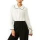 thumbnail image 5 of Camisas de trabajo de mujer Inspire Chic con cuello Peter Pan y volantes, botón, 3XL, blancas, 5 of 8