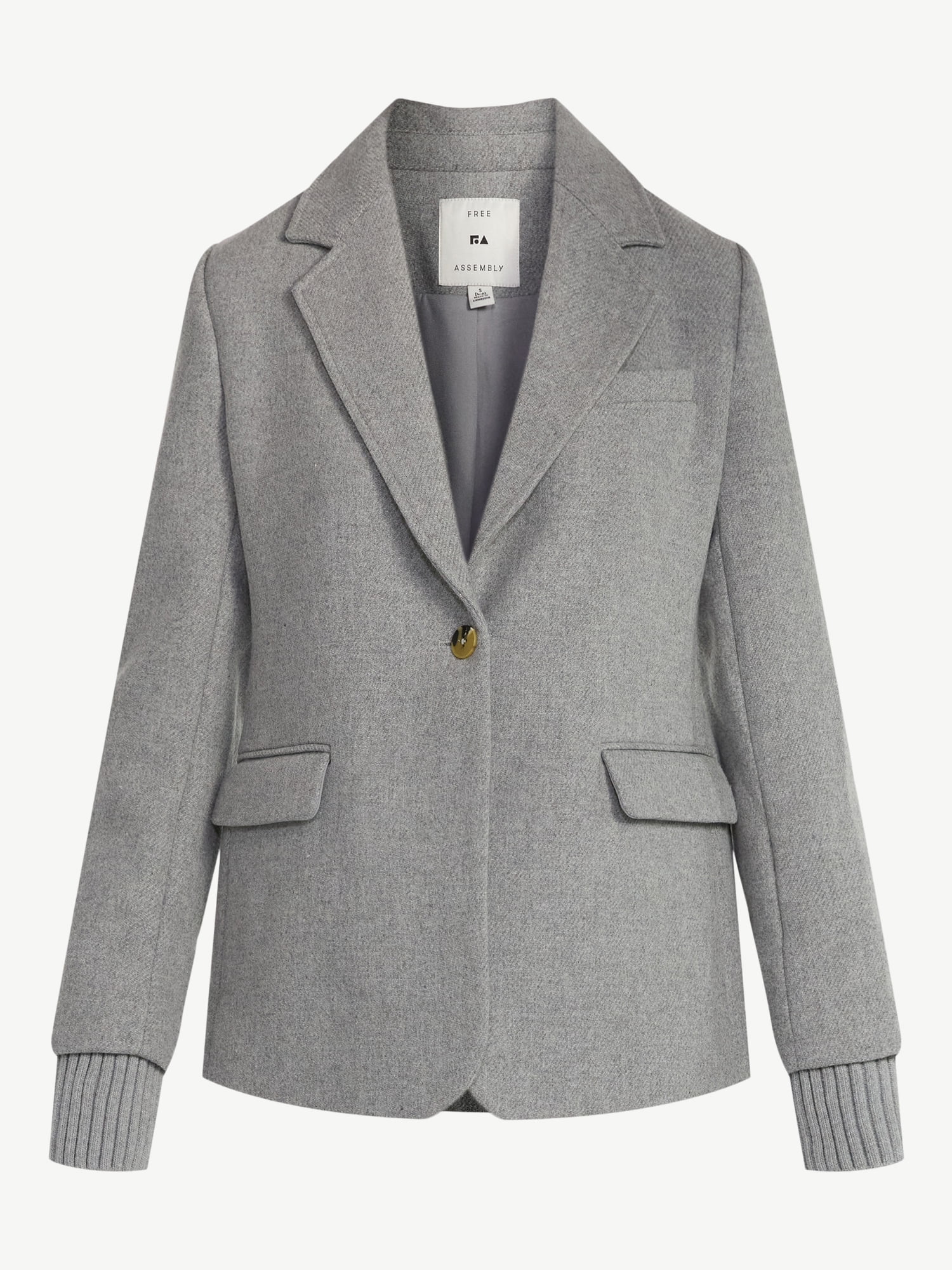 Free Assembly Women's and Women's Plus Single-Breasted Blazer with Ribbed Cuffs, Sizes XS-4X