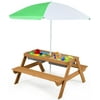 Kids Picnic Table: 3-in-1 Sand & Water Table with Height Adjustable Umbrella, Removable Tabletop, 2 Play Boxes - Wooden Convertible Activity Play Table for Children Outdoor Toy Playset