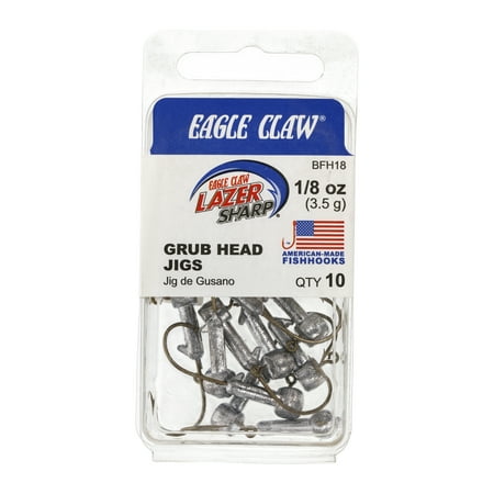 Eagle Claw Grub Jig Head Fishing Hook Unpainted 1/8 oz. BFH18