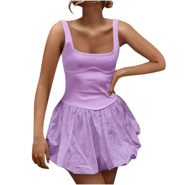 pstuiky Robes pour Femmes, Mode Femme Aguichant Unie Sans Manches à Col Rond Robes Mini Bouffantes de Plage Robes Courtes Robe d'Été Robes Formelles Économies d'Été