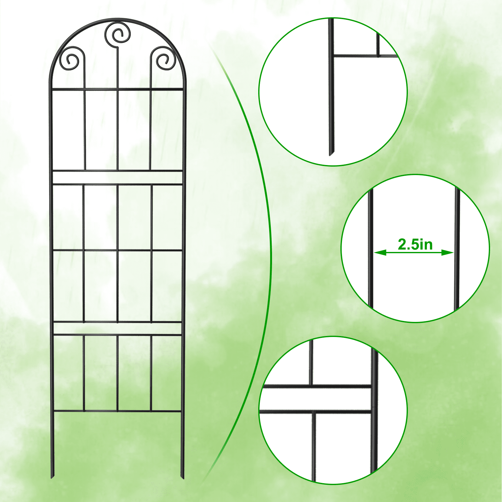 8-Pack Double-Layer Arched Window Garden Fence 6.56FT Total Length, 47.24in×9.84in Black Metal Decorative Animal Barrier for Yard Patio Flower Bed