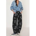 thumbnail image 3 of sicmoss Women's Black Y2K Distressed Barrel Jeans Baggy Wide Leg Floral Print Long with Patchwork, 3 of 6