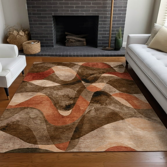 Addison Rugs Chantille Indoor/Outdoor Contemporary Abstract Chocolate Washable Rectangle Rug, 5' x 7'6"