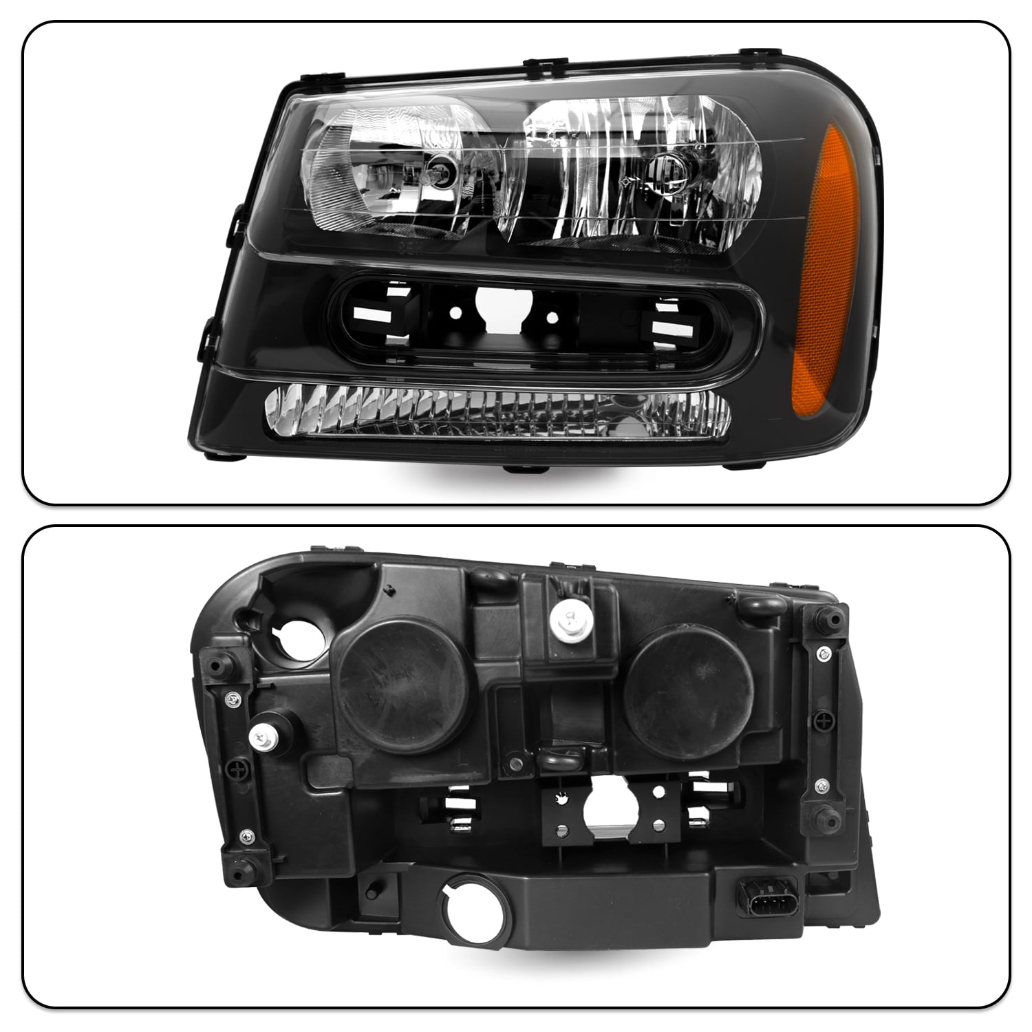 For 02-09 Chevy Trailblazer LS Black Housing Corner Headlights HeadLamps Pair