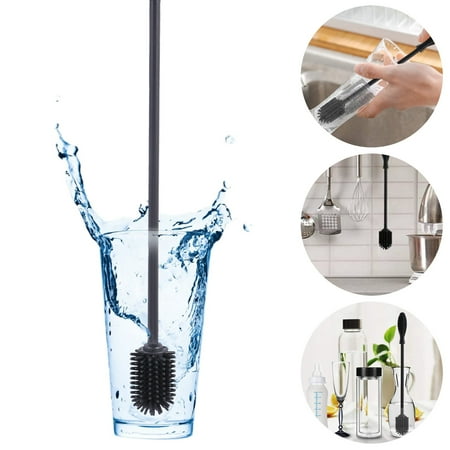 

Water Bottle Cleaning Brushes 1Pcs Silicone Bottle Brush Comfortable Grips Water Bottle Cleaning Brushes with 15inch Long Handle Black