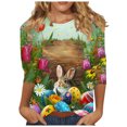 thumbnail image 3 of lcziwo Birthday Gifts 3/4 Length Sleeve Womens Shirts Easter Eggs Graphic Tees Shirt Casual Round Neck Pullover Blouses Cute Rabbit Print Tunic Tops Multicolor M, 3 of 6